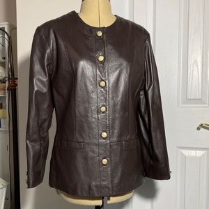 Spiegel Reflections Brown Leather Jacket with Gold Buttons and 2 Pockets: Size 8